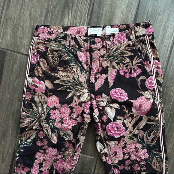 Anthropologie Relaxed Floral Printed Chino Pants Tuxedo Striped Sz 29 - Picture 4 of 7